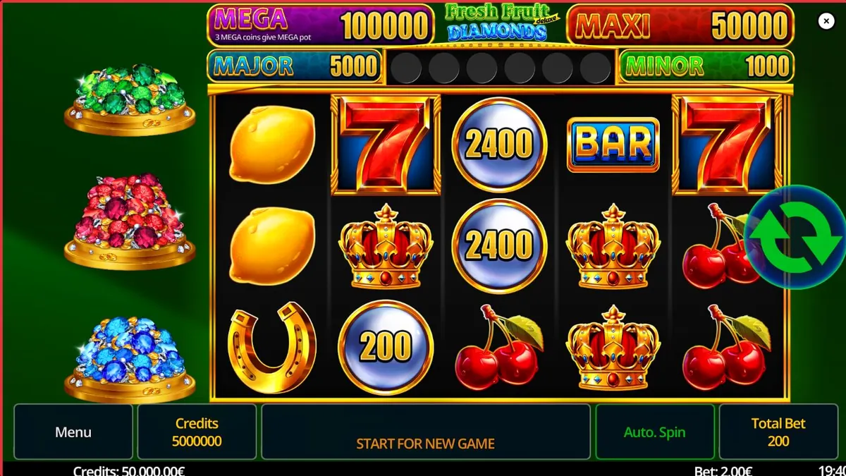 Fresh Fruit Deluxe Diamonds স্লট গেমের ইন্টারফেস এবং প্রতীকসমূহ